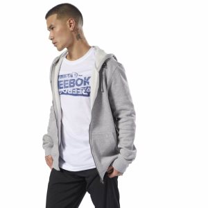 Reebok Elements Fleece Full-Zip Kapuzenpullover Herren - Grau - DE 836-HGD